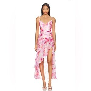Bardot Pink and White Asymmetrical High-Low Dress